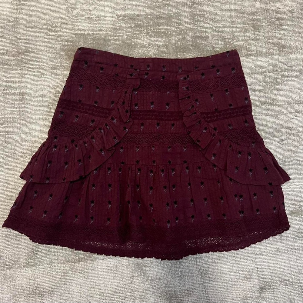 LoveShackFancy Deep Burgundy Mini Skirt
